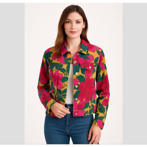 Jones & Co Jones New York XLARGE Linen Blend Tropical Floral Jacket Long sleeve